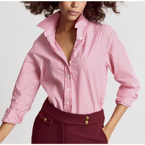 NEW THE SHIRT Rochelle Behrens THE BOYFRIEND XL Button Up Striped Pink White - Picture 1 of 12